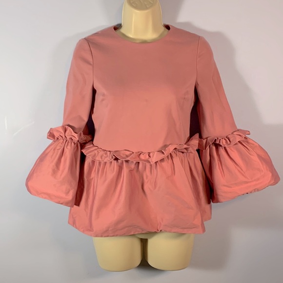 TED BAKER LONDON sherry dusky pink stretch peplum bell sleeve blouse size 0 XS - Picture 4 of 12